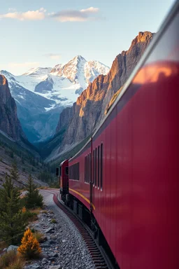 A train truck in stunning mountain landscape, mountain gorge, bright color palette, high detail, perfect composition, gcinematic shot, intricate details, hyperdetail.the collide with the anther train