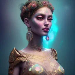 beautiful goddess, wearing gown of gemstones | fantasy, hyper-detailed, accurate anatomy, symmetrical facial features, sharp focus, volumetric lighting, 16k | karol bak, yoshitaka amano, tom bagshaw, aurora, zbrush cel-shaded, cgsociety | ethereal beautiful astral vaporwave storybook illustration, dark fantasy