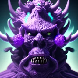 oni purple villain in galaxy, teal and purple smoke, detailed, realistic, 4k