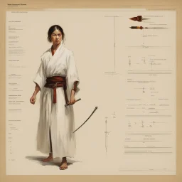 ConceptSheet [by Guy Borremans]: woman telepathic monk and her nunchaku with AD&D statistics