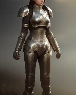 full body, leather armour , big busty , pintura, ,details,texture,8k quality, florest, Minimalism, Romanticism, Expressionism, Impressionism