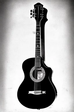 Old acoustic mariachi guitar black and white graphic Old acoustic mariachi guitar