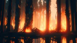 burning forest realistic, cyberpunk modern photorealistic, in the style of , Deviant art, sunlight, post-processing intricate details Octane elegant Unreal Engine cinematic fine details reflections