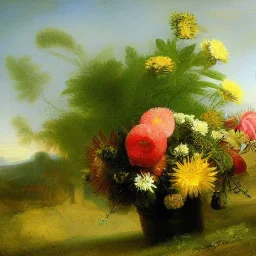 Green valley flowers, painted, classical, Rembrandt