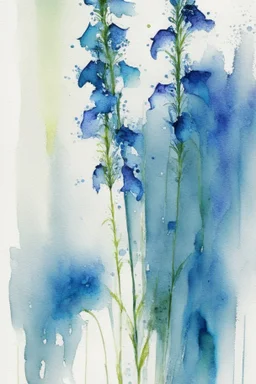 Abstract wet watercolour, blue green stalks delphiniums