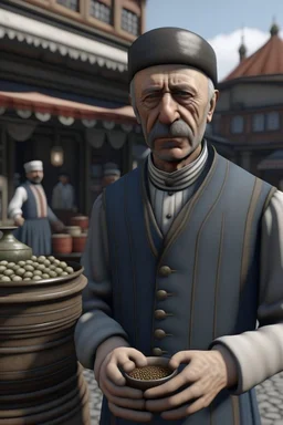 Rajab Tayyip Erdogan he is Turkish milk seller and runabout in 1900 Ultra-wide angle Highly realistic precise details Detailed panoramic view Detailed distance Professional Quality 4K