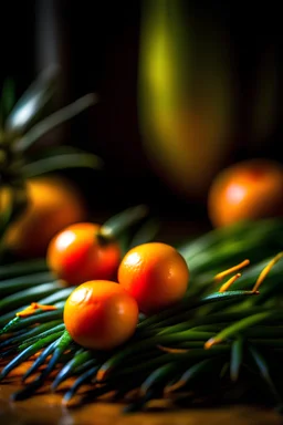 Portrait of seabuckthorn tinny fruit and Christmas tree
