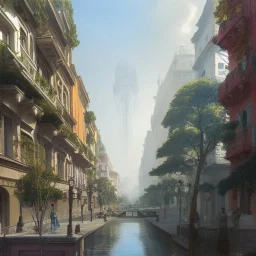 Porttown,Harbour,Beaux Arts architecture,+palladio+liveable street+detailed facades+green city,uphill road,trees on walkway,elegant avenue, biopunk+Bueno Aires,vienna,alphonse mucha, greg rutkowski,matte painting, cryengine, hyper detailed, felix kelly, fantasy art, seb mckinnon"