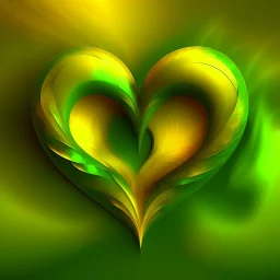 two inseparable hearts, warm green and yellow colours, fantasy atmosphere