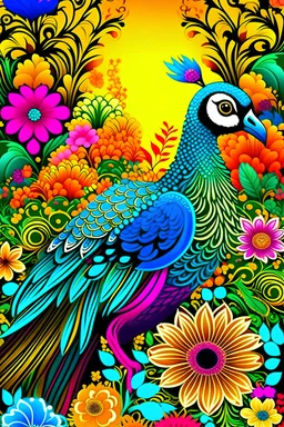 amazing peacock, flower backwornd, colorful animal, adult book cover