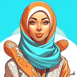 A diverse and unique rendering of a bikini wearing Muslim girl, her correct face and beautiful features highlighted in a mesmerizing display of movement and style.