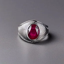 ruby signet ring with braided tungsten and titanium, carved band, brushed steel, men's jewellery