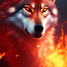 Wolf, red, fire, lava, 8K, dramatic lighting, masterpiece, expert, sharp focus, portrait frame