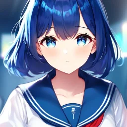 Clear focus,High resolution, Vibrant short blue hair, Vibrant blue eyes, Wearing a sailor uniform