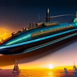 fullbody Drawing of 'sketch of Steampunk Submarine Vehicle',intricate detail,andrea bonelli,Kilian Eng,Ohrai,evan lee,Aleksandr Sidelnikov,KyuYong Eom,three quarters frontal aerial view,toned colors,16k