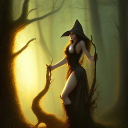 frank frazetta style, witch in the forest, dusk