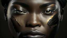 a beautiful black woman face made of kintsugi seam, photo realistic, 16K