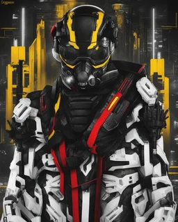 Dogman cyberpunk, lineal arte, intrincado, incredible work of art, black, White, red and yellow colors