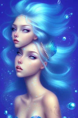 girl, cute, beautiful, mermaid, blue hair, underwater, glitter