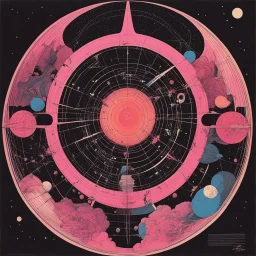 Astronomy Domine, concept art, by Adrian Frutiger, bright colors, Pink Floyd Album art, sinister psychedelia