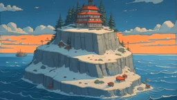lonely snow island drawn by studio ghibli