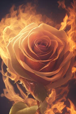 crea un fondo 4k sobre una rosa en llamas en medio de la oscuridad
