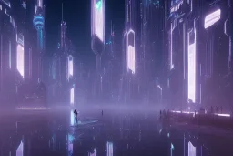 dubai at night, cyberpunk, tron, one cyborg walking, 8k, finely detailed, photo realistic