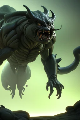 Ogre Manticore hybrid, highly detailed, art stations, concept art, smooth, unreal engine 5, god rays, ray tracing, RTX, lumen lighting, ultra detail, volumetric lighting, 3d, finely drawn, high definition, high resolution, gradient background