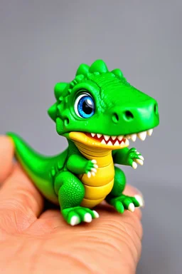 MINI BABY DINOSAUR, TYRANOSAUR, GREEN, BLUE EYES, TELLOW TEETH, SHARMY