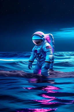 Astronaut in the ocean with neon moon and 8k photo