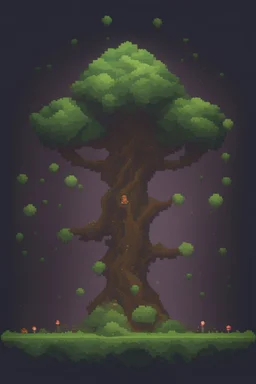 a pixel tree that sprouts in the shape of a portal for the 2d sidescroller game