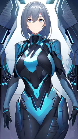 moody anime girl in a futuristic suit