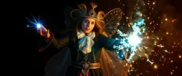 rock star fairy magician throwing a wild magic spell that performs