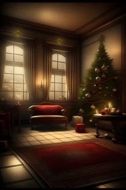 Christmas card in old English style and layout cinemattic highlights detailled real wide and depth atmosphere