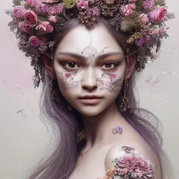 Insanely detailed photograph of an “portrait of gorgeous spring goddess ” with intricate hair, intricate embroidered dress, beautiful clear face and hyperdetailed painting by Ismail Inceoglu Huang Guangjian and Dan Witz CGSociety ZBrush Central fantasy art album cover art,8K, hdr, romantic, mysterious, ominous, beautiful flowers, jewelry, comfort, natural eyes,naked,tasteful