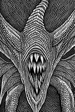 Moth / shark hybrid demon in the style of Berserk manga. B/w.