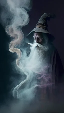 old wizard disappearing into thick smoke