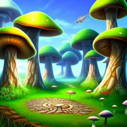 A great big mushroom forest with a stone path going through it.