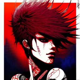 beautiful punk girl, hyper detailed, hyperdetailed, intricately detailed, illustration by <kilian eng> <Yoji Shinkawa>, darkred tones,