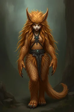 feral ginger beast girl with longfur all over her entire body