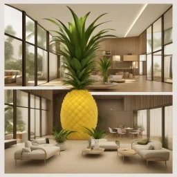 A tourist resort in the shape of a pineapple, interior design, section