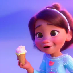 cute, adorable, smiling girl eating ice cream, candies flying all around her, Pixar, disney, cinema lighting, gaming, 8k, magic, love --q 1 --v 4