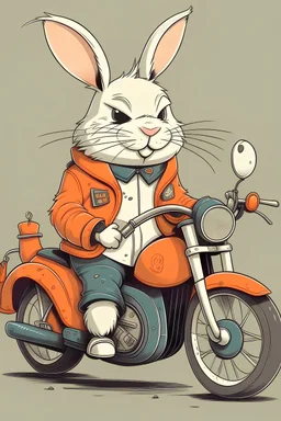 rabbit wearing clothes with a bag and motorcycle