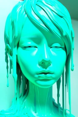 Mint girl face with rubber effect in all face with cyan melting rubber effect hair
