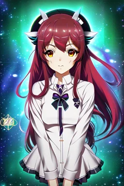 Modern stunning pfp of anime girl of Gemini zodiac sign. Background must contain Gemini zodiac sign