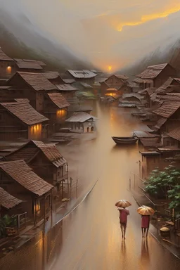 Rain oil painting turns anything it touches into gold in a village