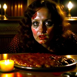 Spooky, ultra realistic distress, dining, ultra realistic hot woman, nose, melted red ice, giant eye on a table, organic hot bondes, dynamic, anguish, excited and lively scene, hypermaximalist figures, Creepy the Ring Alfred Hitchcock, Sam Raimi, insanely detailed, sinister, John Carpenter, Dario Argento, ornate