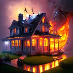 a house on fire in a hurricane, ball guests