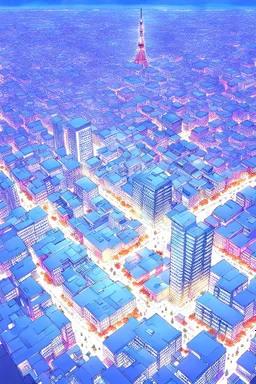 Tokyo city view from above. manga style