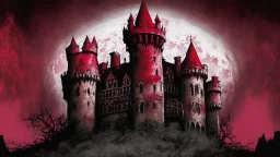 dark blood red colored, Vampire castle, comic style